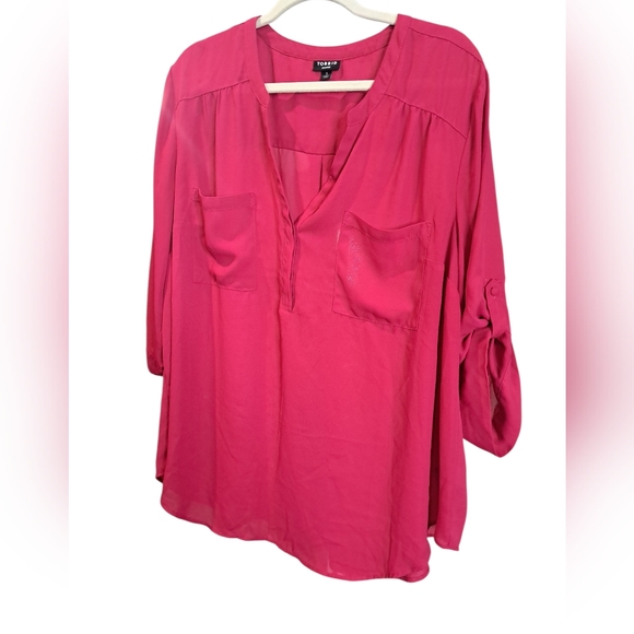 torrid Tops - #063 Torrid 3 Harper Pink Georgette 3/4 Sleeve Blouse